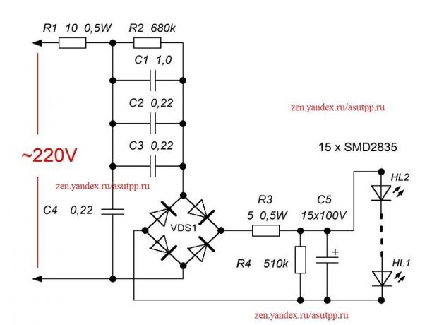 Diagram av en enkel LED lampe driver