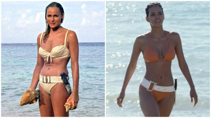 Bond jente i bikini Ursula Anders (1962) og Halle Berry (2002).
