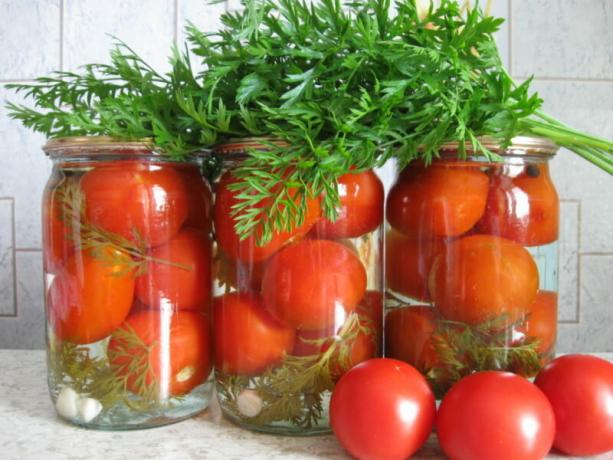 Hermetiske tomater med gulrot topper har en uvanlig smak. Illustrasjon for en artikkel brukes for en standard lisens © ofazende.ru