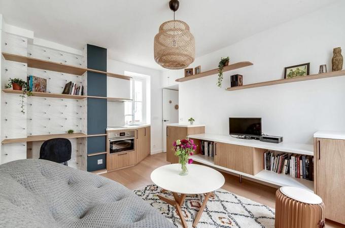 Den stilfulle interiøret i den lille studioet på 25 m² med et soverom: Før og etter