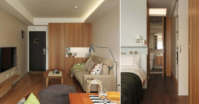 Design små leiligheter, som viste fra studioer til to-roms.