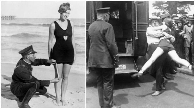 Kvinner i de "uanstendig" badedrakter bør bli arrestert! (Th 1920, USA). 