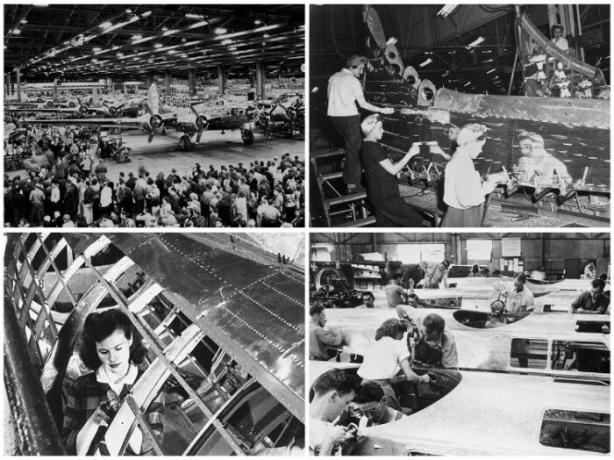 30 000. mennesker daglig arbeid i fabrikken, samle bombefly Boeing B-17. | Foto: twizz.ru.