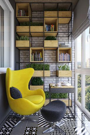 Loft-stil balkong med den berømte Egg Chair lenestol