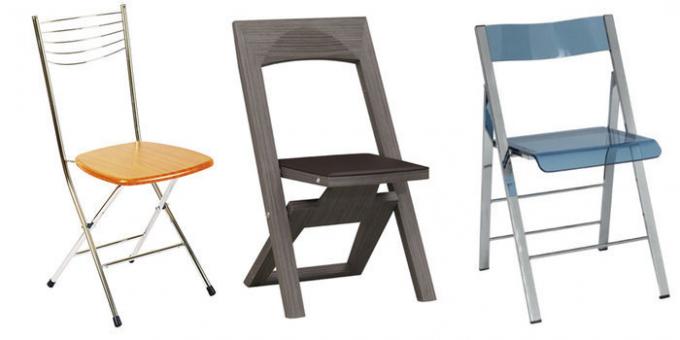 Bildet viser forskjellige eksempler på sammenleggbare stoler til kjøkkenet.