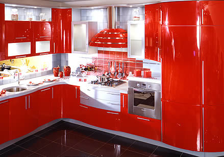 røde og hvite kjøkken