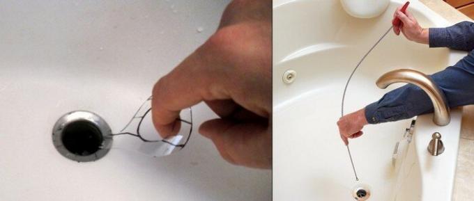 Bruk en spiral, så vel som fra kabelen for rengjøring av sanitærutstyr (bildet til høyre).