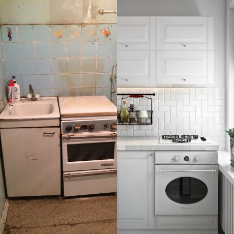 Kjøkkenet før og etter reparasjon