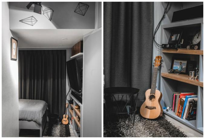 I nyanser av grått: 17 m² med et soverom og garderobe for videoblogera