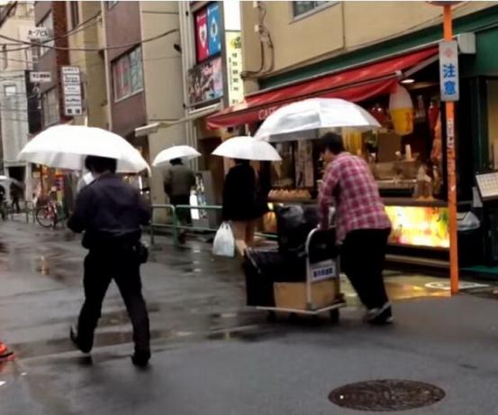Gjennomsiktige paraplyer er svært populært i Japan.