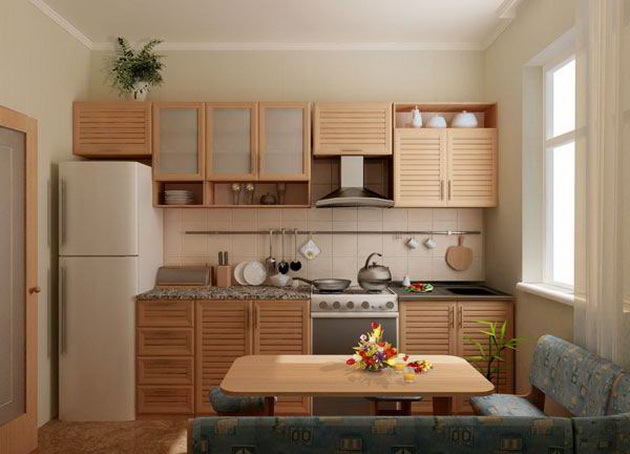 Koselig kjøkkenkrok med en radkonfigurasjon