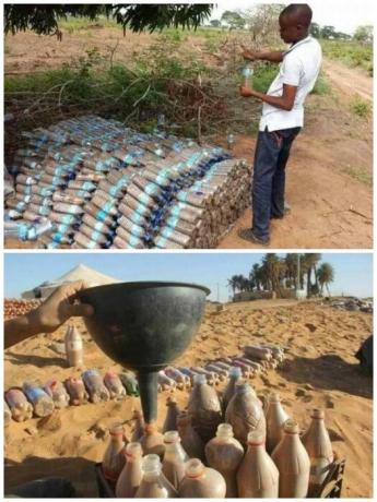For å lage original klosser i hver flaske hadde å helle sanden. | Foto: steemit.com.