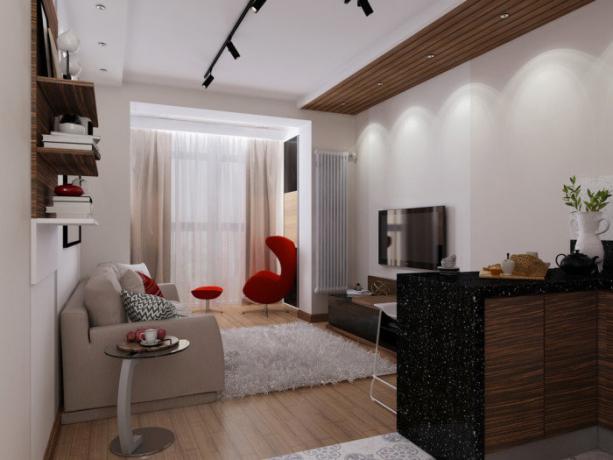 Litt ja udalenkaya: stilig leilighet område på mindre enn 30 kvadratmeter