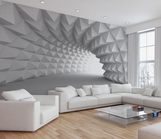 3D tapet skaper effekten at rommet er i en slags labyrint eller hule