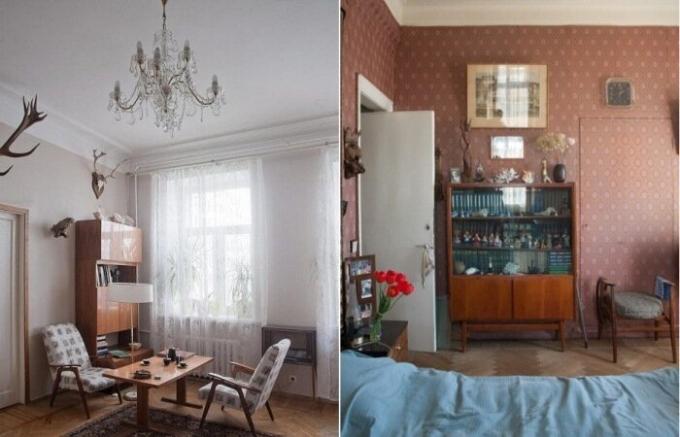 Interiors sovjetiske leiligheter for leietakere som tiden har stoppet et halvt århundre siden